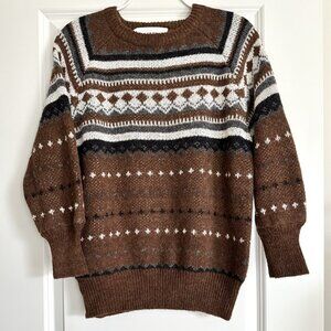 RE/DONE Brown 50s Raglan Crew Fair Isle Wool Alpaca Sweater Size S